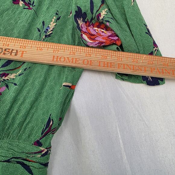 Maeve Anthropologie Blouse top Wrap Green Floral Size US 4 Kelly Green - Picture 9 of 11